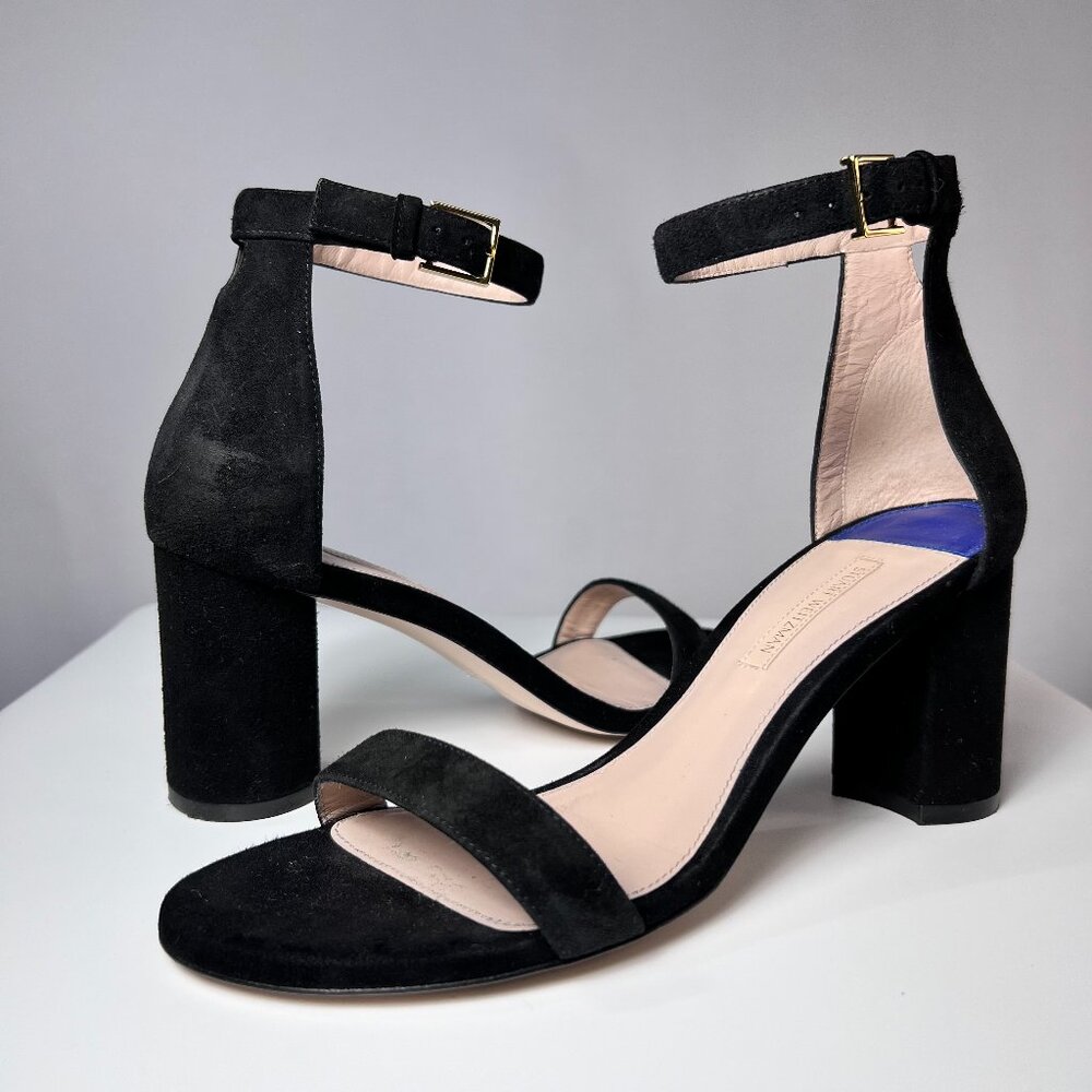 STUART WEITZMAN 75LessNudist Suede Block-Heel City Sandals 7.5‎